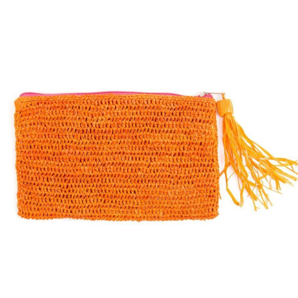 NEW Mar Y Sol Orange Justine Crocheted Raffia Clutch Pouch Bag