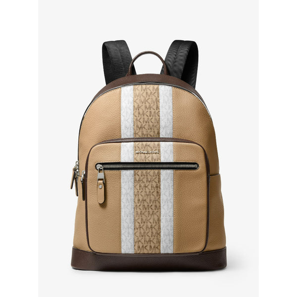NEW Michael Kors Brown Hudson Pebbled Striped Coated Canvas Backpack Rucksack Bag