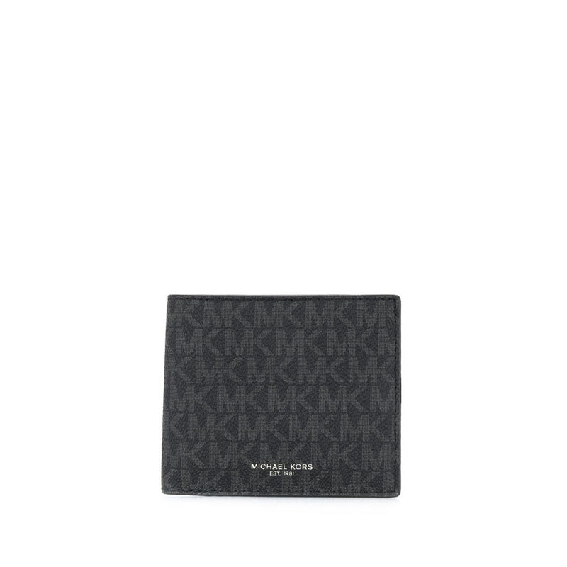 NEW Michael Kors Black Greyson Monogram Logo Coated Canvas Bifold Wallet