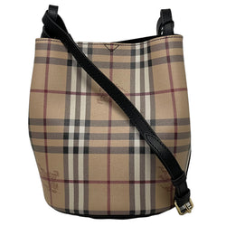 NEW Burberry Beige/Black Haymarket Check Leather Bucket Crossbody Bag