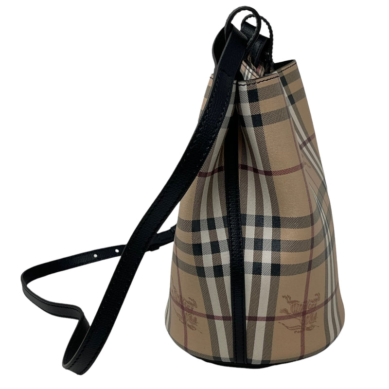 NEW Burberry Beige/Black Haymarket Check Leather Bucket Crossbody Bag