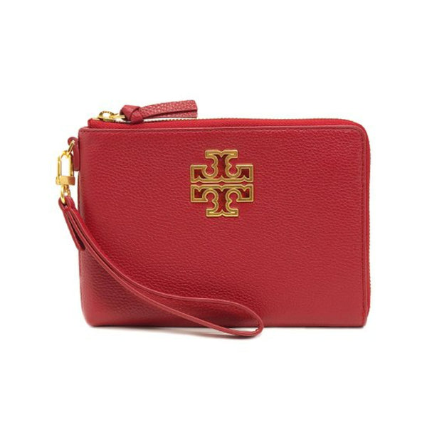 NEW Tory Burch Red Redstone Britten Large Zip Leather Pouch Clutch Bag