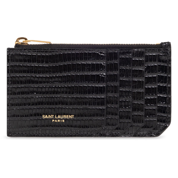 NEW Saint Laurent Black Crocodile Skin Pattern Leather Card Holder Wallet