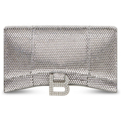 NEW Balenciaga Silver Hourglass Suede Leather Rhinestone Crossbody Shoulder Bag