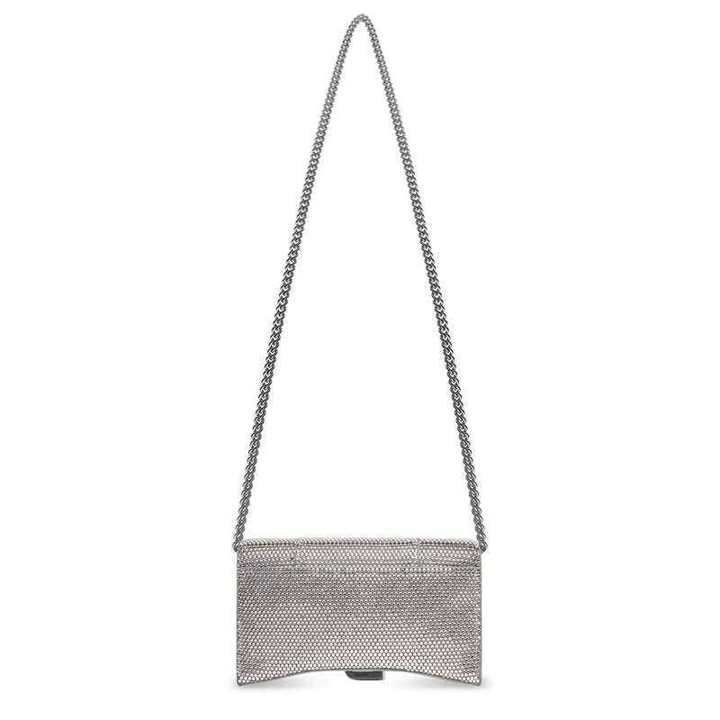 NEW Balenciaga Silver Hourglass Suede Leather Rhinestone Crossbody Shoulder Bag