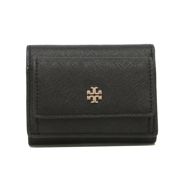 NEW Tory Burch Black Emerson Micro Leather Trifold Wallet