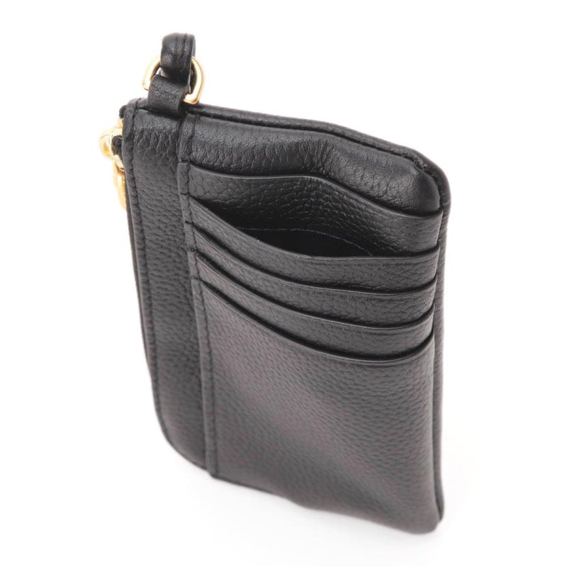 NEW Tory Burch Black Logo Emboss Leather Zip Card Holder Wallet