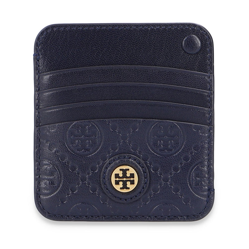NEW Tory Burch Blue Monogram Emboss Leather Card Holder Wallet