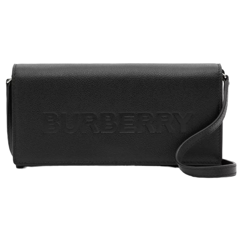 NEW Burberry Black Embossed Logo Leather Wallet on Chain Crossbody Bag