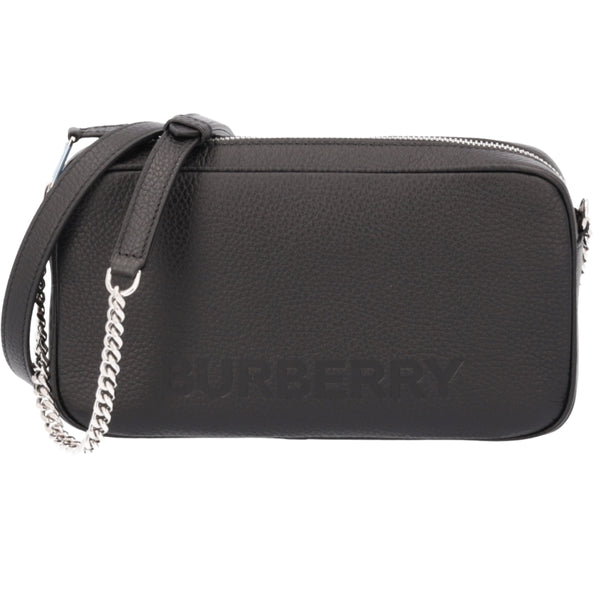 NEW Burberry Black Embossed Logo Leather Crossbody Bag