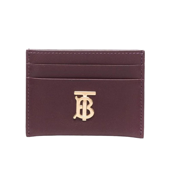 NEW Burberry Red Maroon TB Plaque Leather Card Holder Wallet