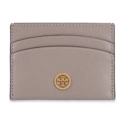 NEW Tory Burch Grey Robinson Grained Leather Card Case Wallet