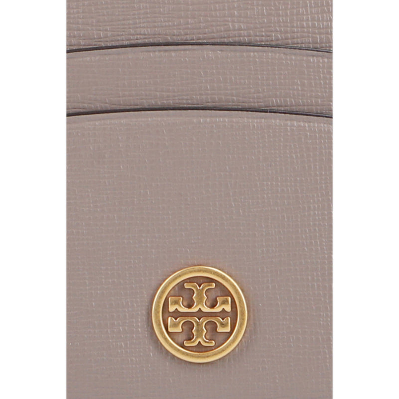NEW Tory Burch Grey Robinson Grained Leather Card Case Wallet