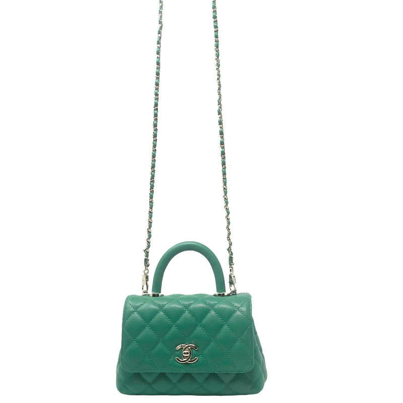 NEW Chanel Green Coco Handle Caviar Mini Flap Quilted Leather Satchel Crossbody Shoulder Bag
