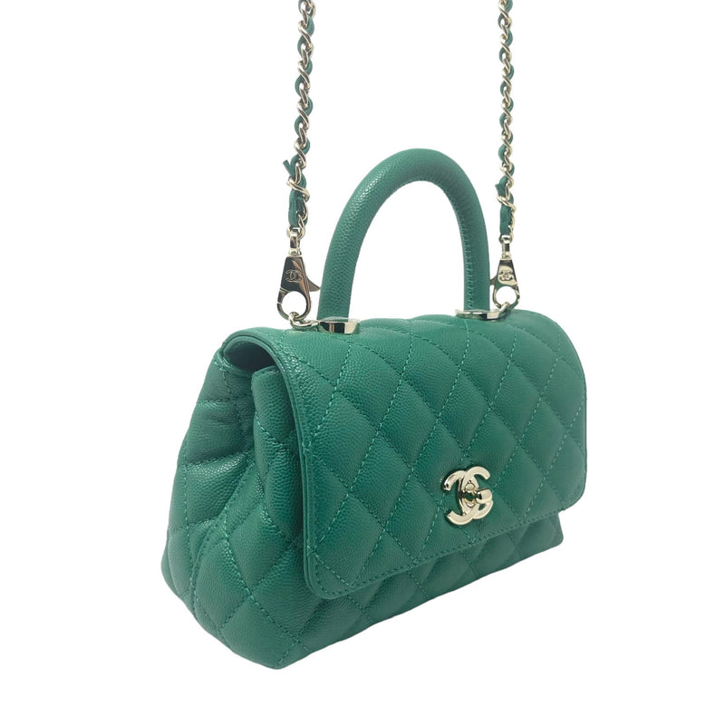 NEW Chanel Green Coco Handle Caviar Mini Flap Quilted Leather Satchel – Fin  and Mo