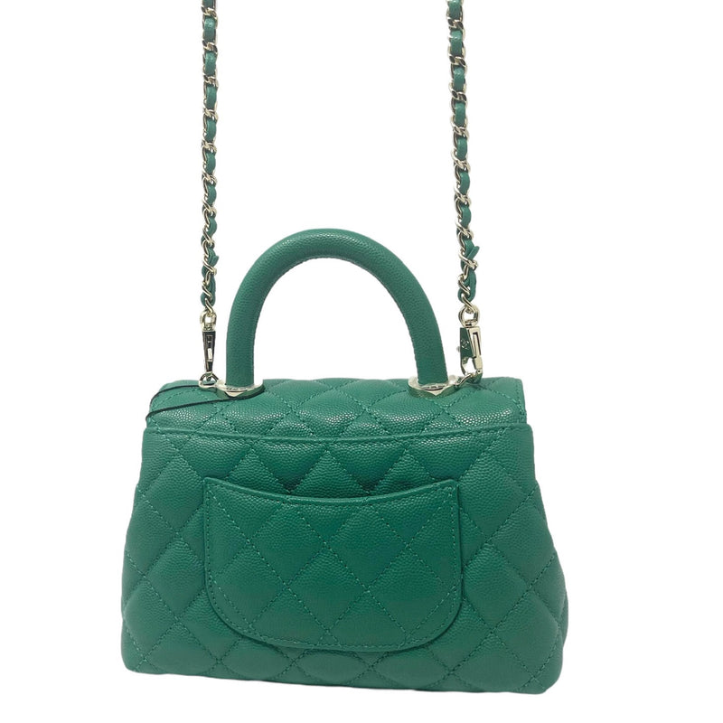 NEW Chanel Green Coco Handle Caviar Mini Flap Quilted Leather Satchel Crossbody Shoulder Bag