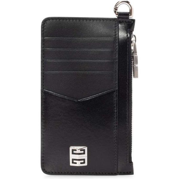 NEW Givenchy Black 4G Logo Plaque Leather Zipper Card Holder Wallet