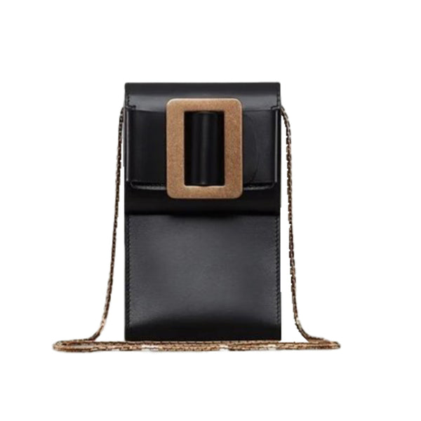 NEW Boyy Black Buckle Flap Case Gold Leather Crossbody Bag