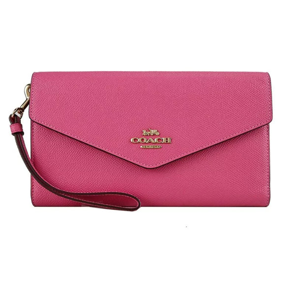 NEW Coach Pink Travel Crossgrain Leather Envelope Wallet Clutch Bag