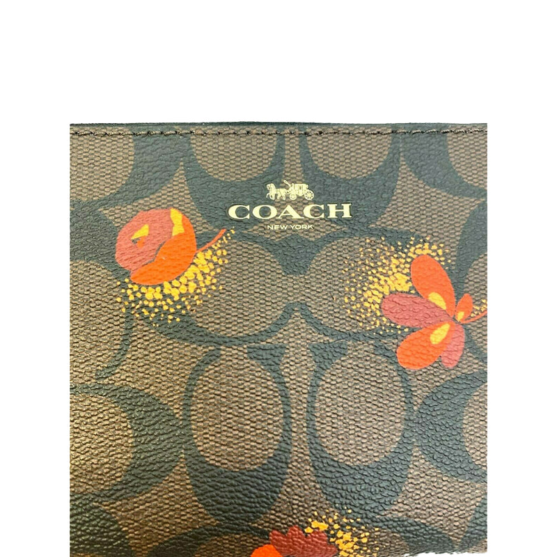 NEW Coach Black Corner Zip Wristlet Floral Monogram Signature Canvas Clutch Bag