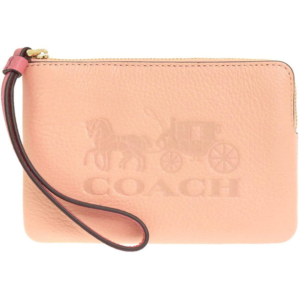 NEW Coach Pink Corner Zip Leather Wristlet Clutch Bag