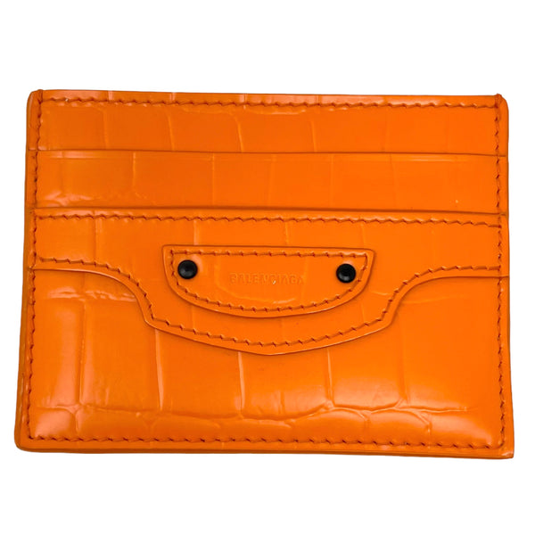NEW Balenciaga Orange Neo Classic Crocodile Skin Pattern Leather Card Holder Wallet