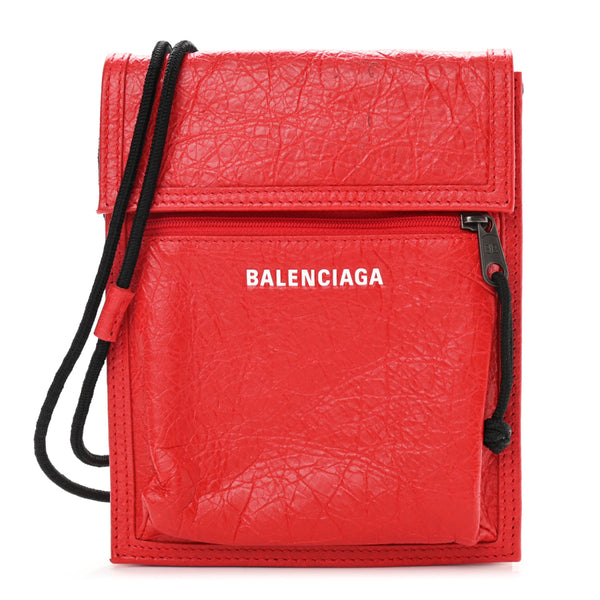 NEW Balenciaga Red Explorer Cracked Leather Pouch Crossbody Bag