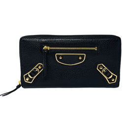 NEW Balenciaga Black Agneau Classic Leather Zip Around Wallet Clutch Bag