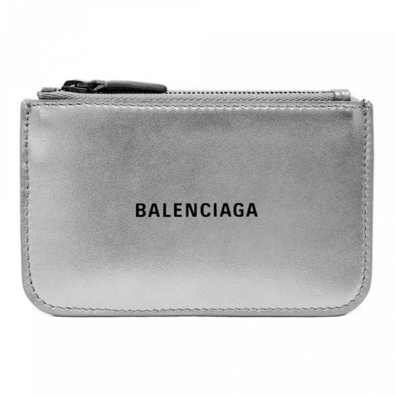 NEW Balenciaga Silver Printed Logo Leather Key Chain Pouch Bag