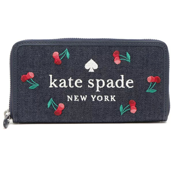 NEW Kate Spade Blue Ella Large Cherry Continental Long Wallet