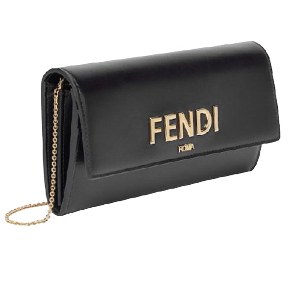 NEW Fendi Black Roma Leather Continental Wallet Clutch Crossbody Bag