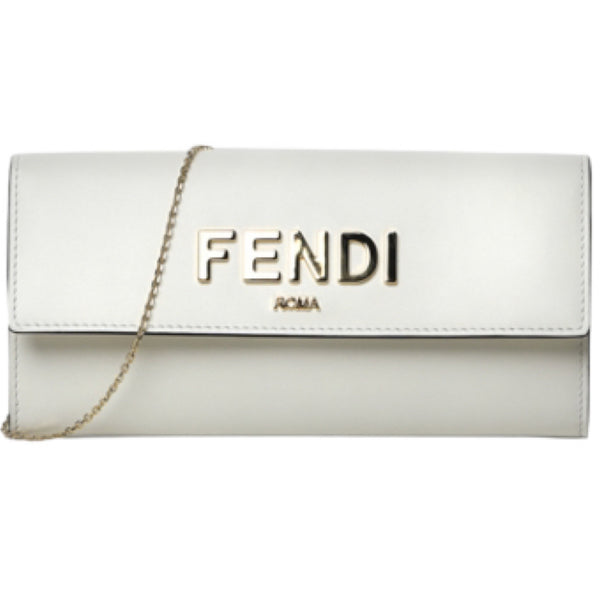 NEW Fendi White Roma Leather Continental Wallet Clutch Crossbody Bag