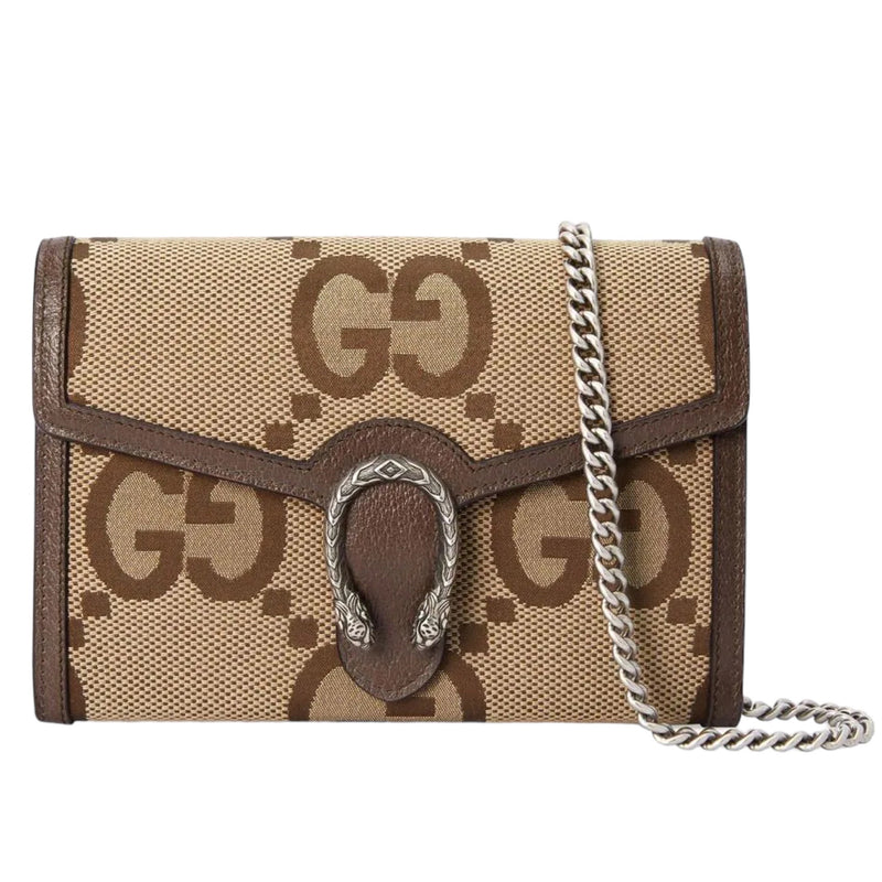 NEW Gucci Camel Ebony Dionysus Jumbo GG Canvas Wallet Crossbody Bag