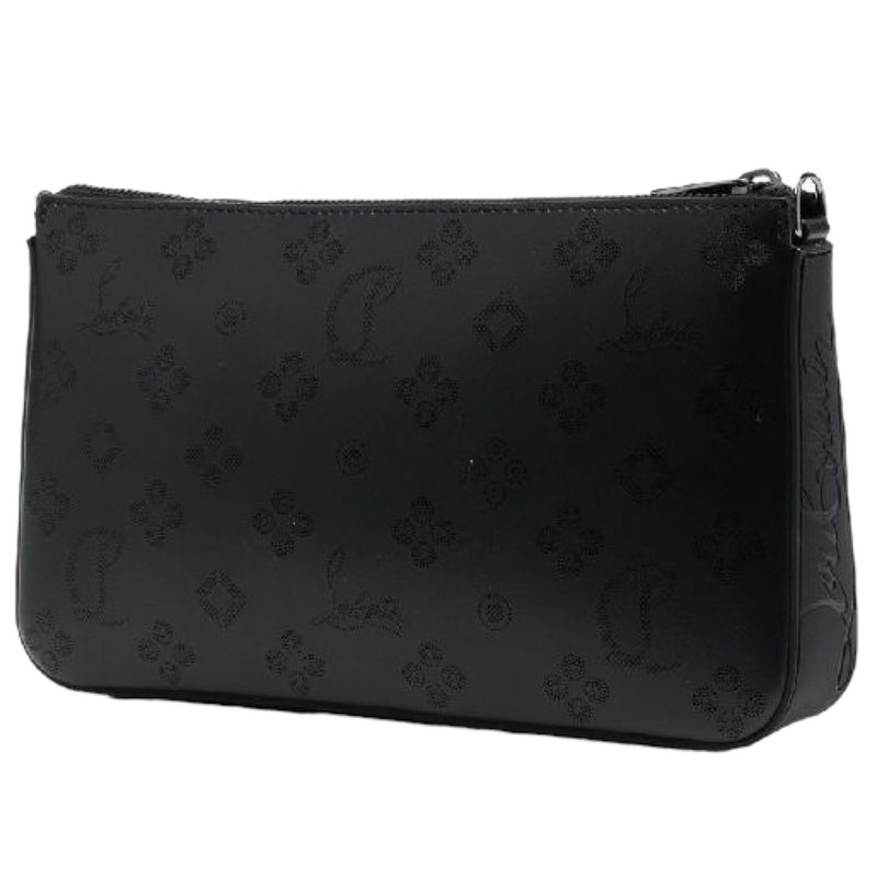 NEW Christian Louboutin Black Loubila Monogram Logo Leather Clutch Shoulder Bag