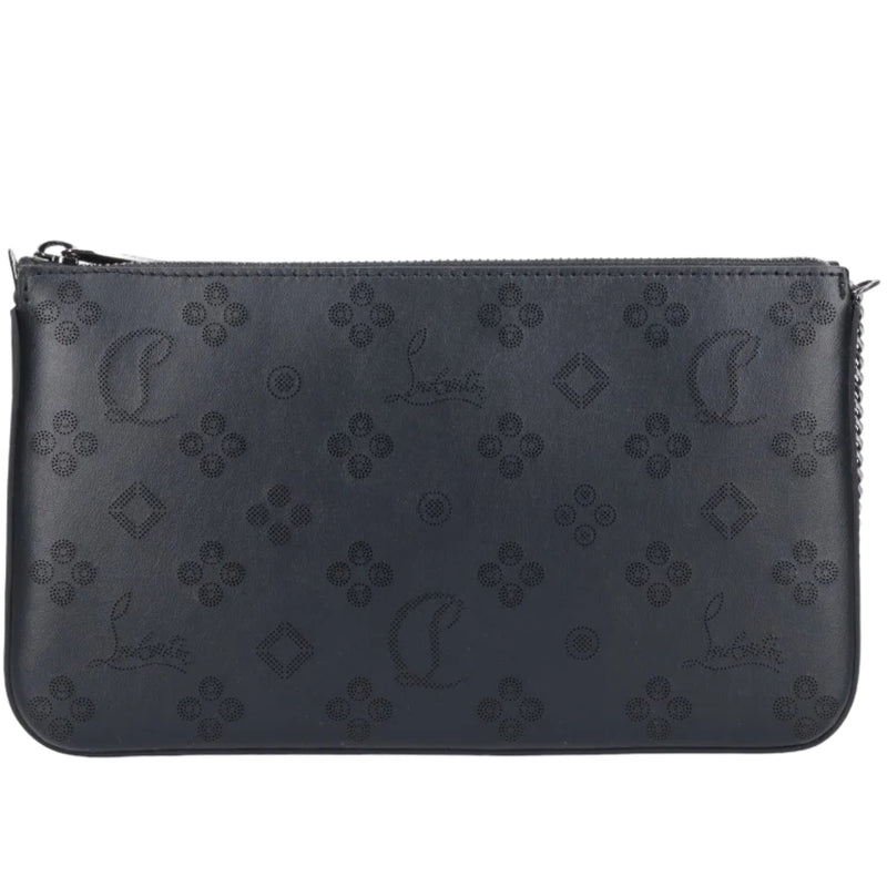 NEW Christian Louboutin Black Loubila Monogram Logo Leather Clutch Shoulder Bag
