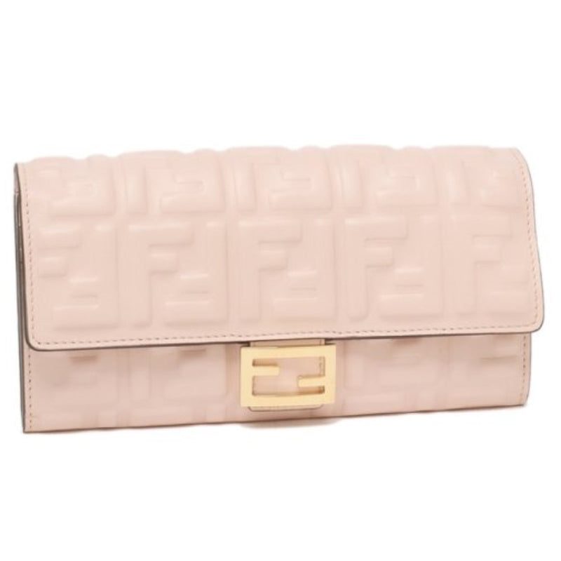NEW Fendi Candy Pink Baguette FF Monogram Leather Continental Wallet Clutch Bag
