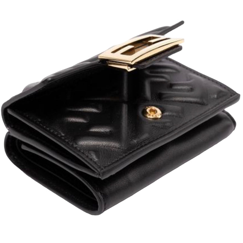 NEW Fendi Black Baguette Micro FF Monogram Leather Trifold Wallet