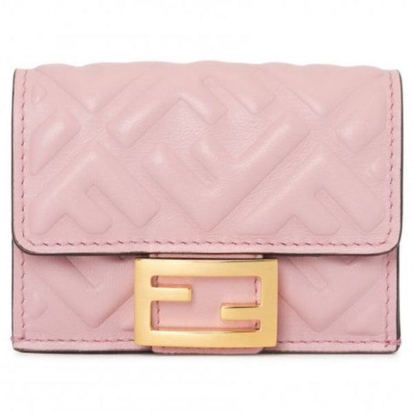 NEW Fendi Candy Pink Baguette Micro FF Monogram Leather Trifold Wallet