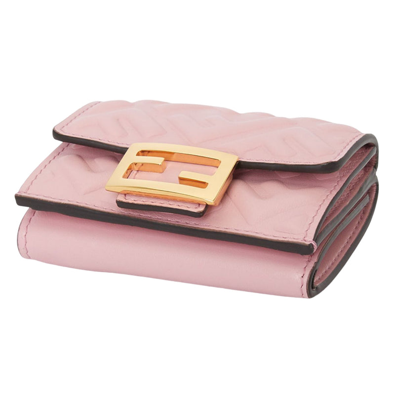 NEW Fendi Candy Pink Baguette Micro FF Monogram Leather Trifold Wallet