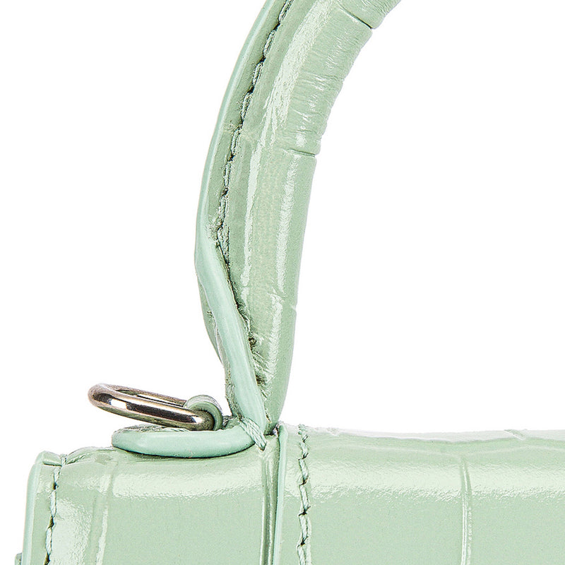 NEW Balenciaga Light Green Nano Hourglass Crocodile Pattern Leather Crossbody Bag