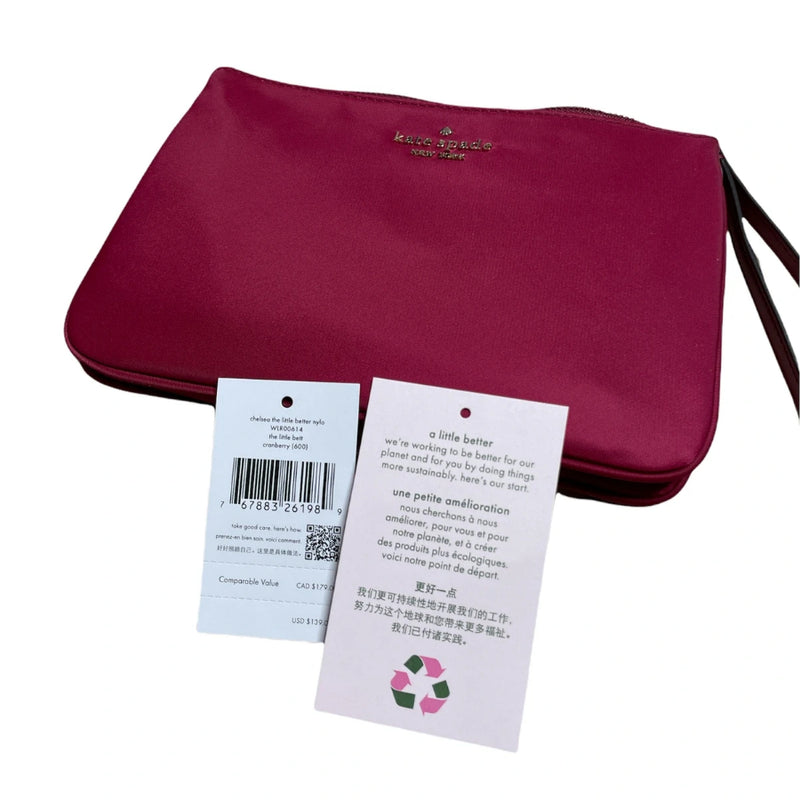 NEW Kate Spade Red Cranberry Cocktail Chelsea Medium Nylon Wristlet Pouch Clutch Bag