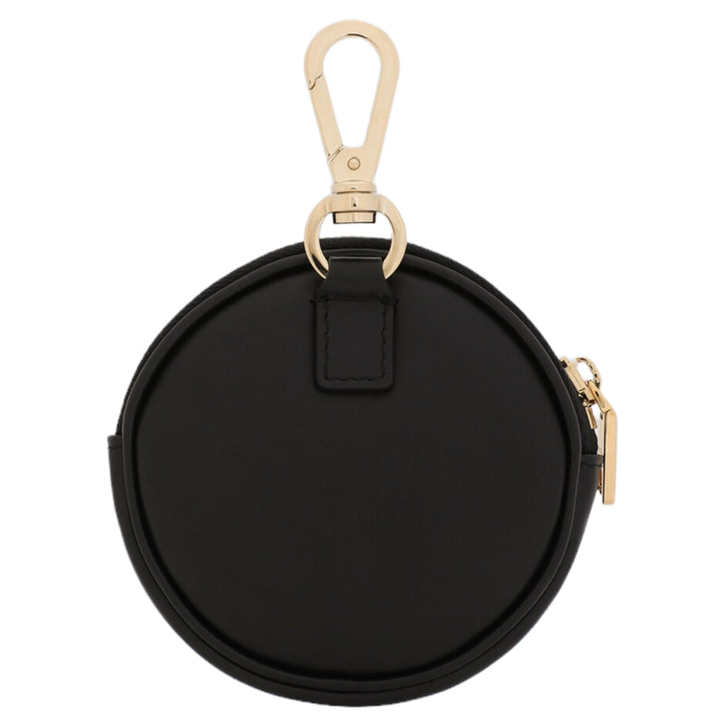 NEW Dolce & Gabbana Black Front Logo Leather Round Coin Pouch