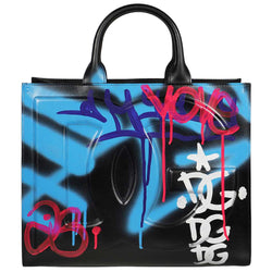 NEW Dolce & Gabbana Multicolor DG Daily Medium Graffiti Leather Shopper Tote Bag